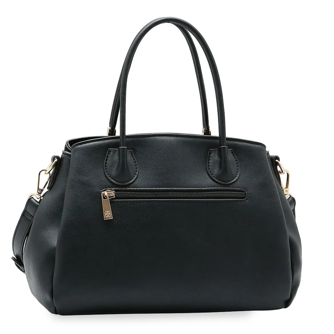 Bolsa Chenson Clássico Chic preta vista traseira com bolso externo e ferragens douradas